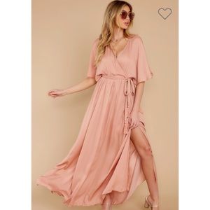 Red Dress Boutique Cross My Heart Salmon Pink Maxi Dress Size M